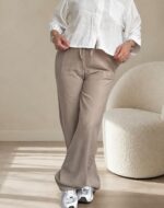 شلوار پارچه ای سیلک نیم بگ زنانه پشت کمر کش - Image 3
