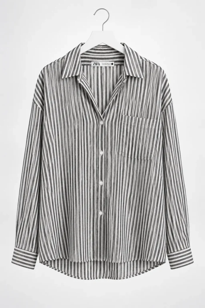 شومیز لینن راه راه زنانه zara - تصویر 3